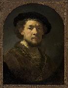 Rembrandt Peale Bust of a man wearing a cap and a gold chain oil painting